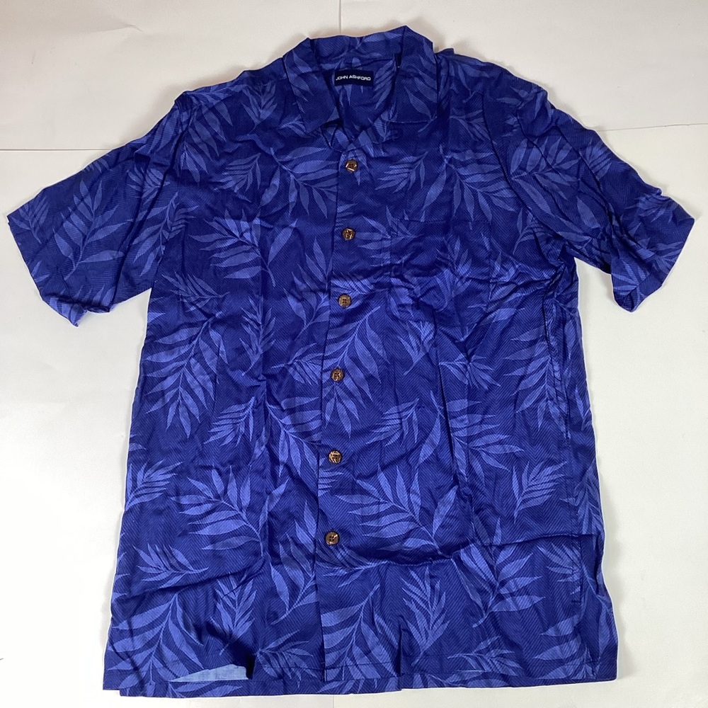 John Ashford Mens Button Down Shirt Size S Small Short Sleeve Top Floral Blue